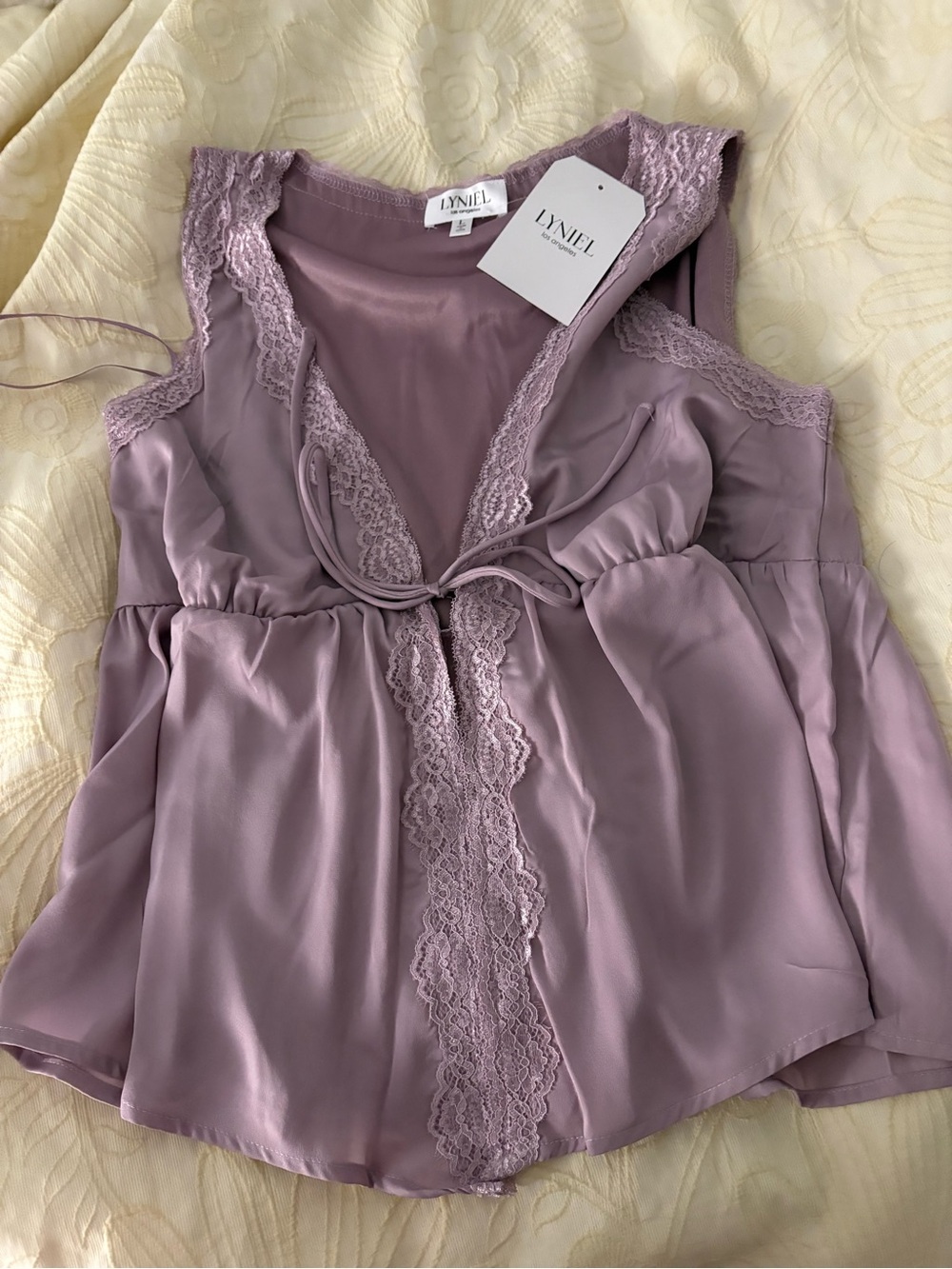 Lyniel Lavender Lace Trim Satin Camisole